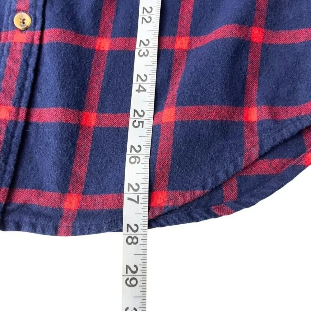 J. Crew Mens Slim Flannel Shirt Navy Blue Red Plaid Windowpane Men's  Sz Small‎